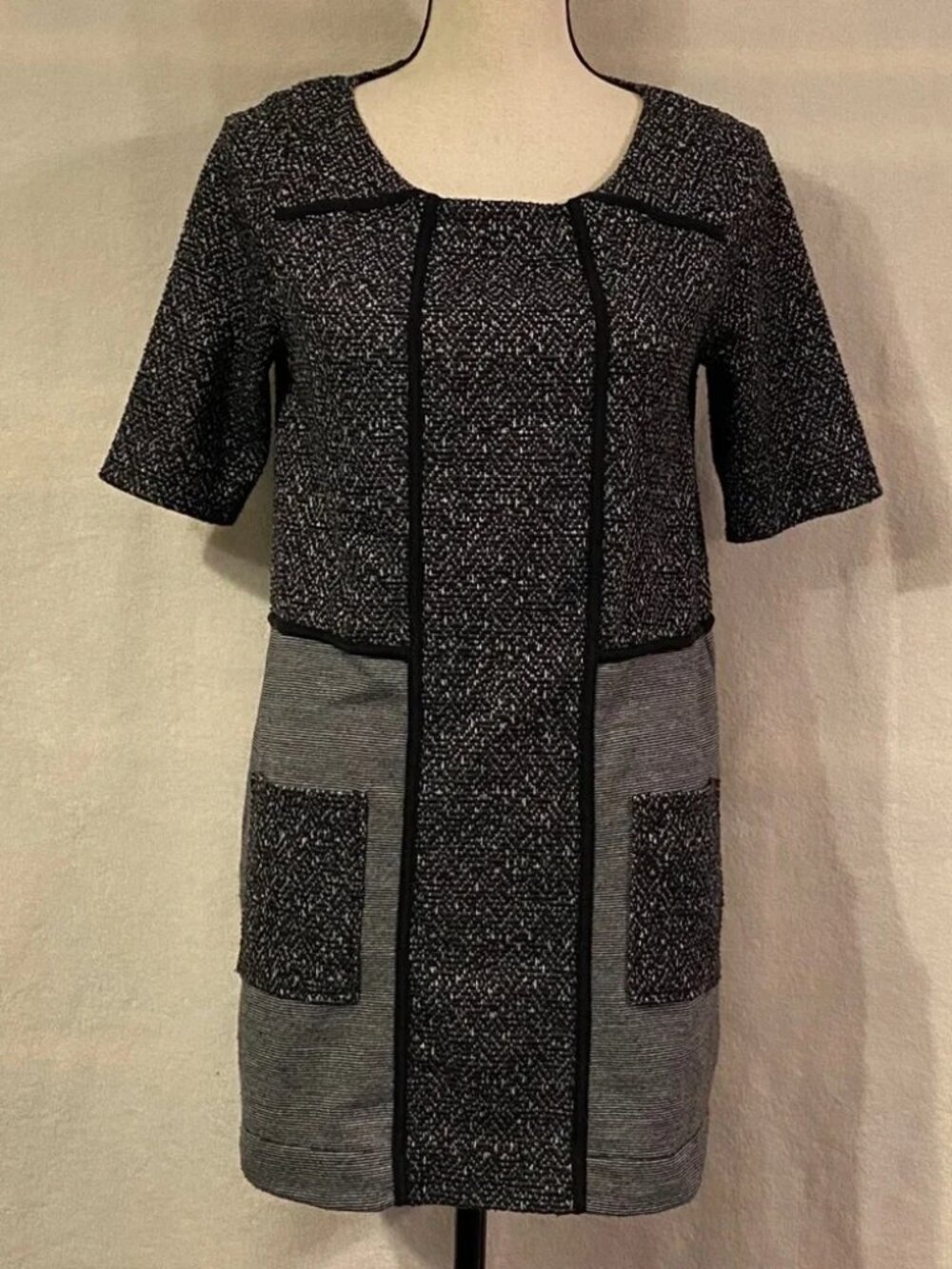 Meadow Rue Anthropologie Mitzi grey black colorblock patchwork tunic top
